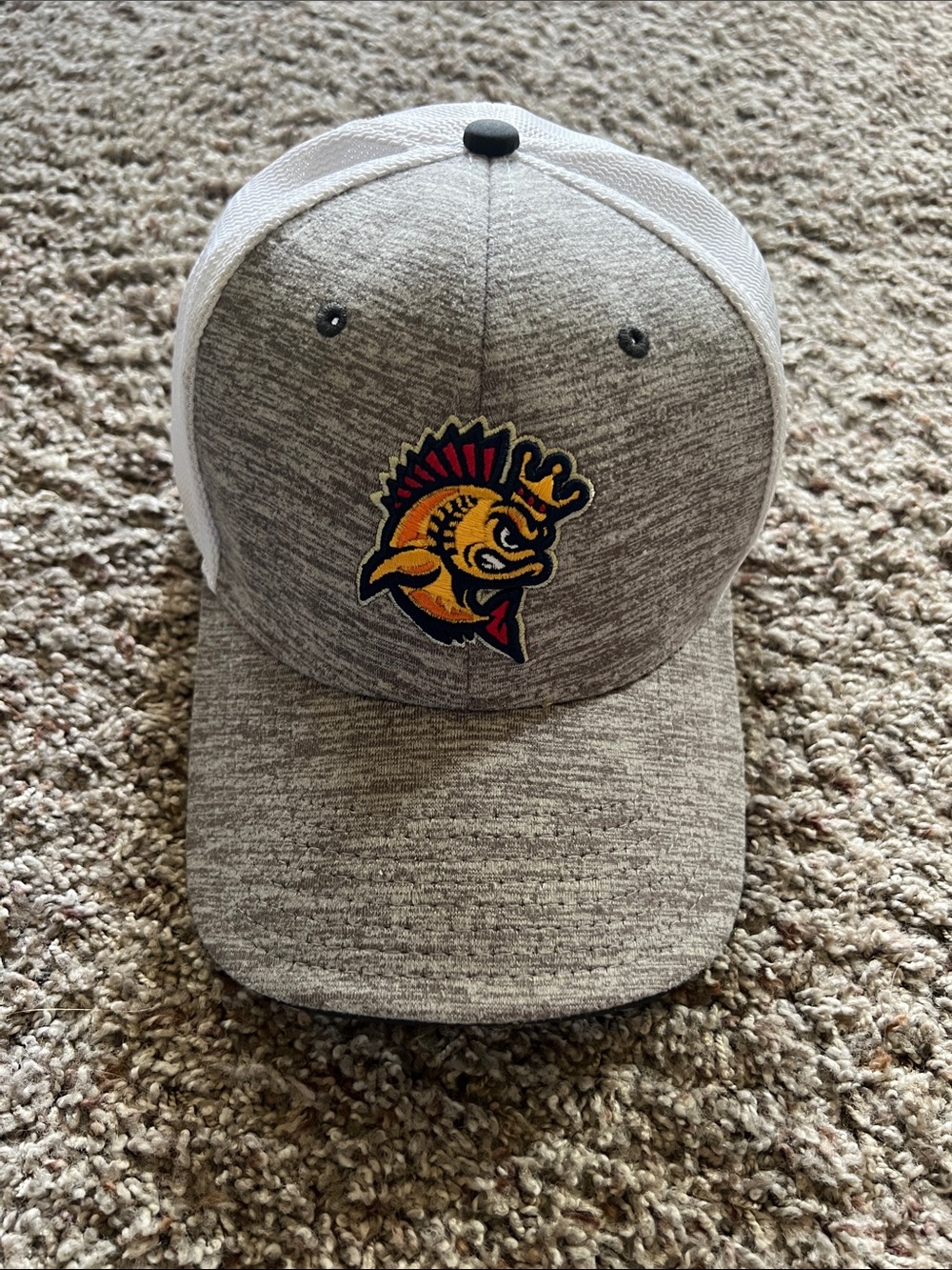 Kenosha Kingfish Gray and White Trucker Hat with Colorful Fish Logo